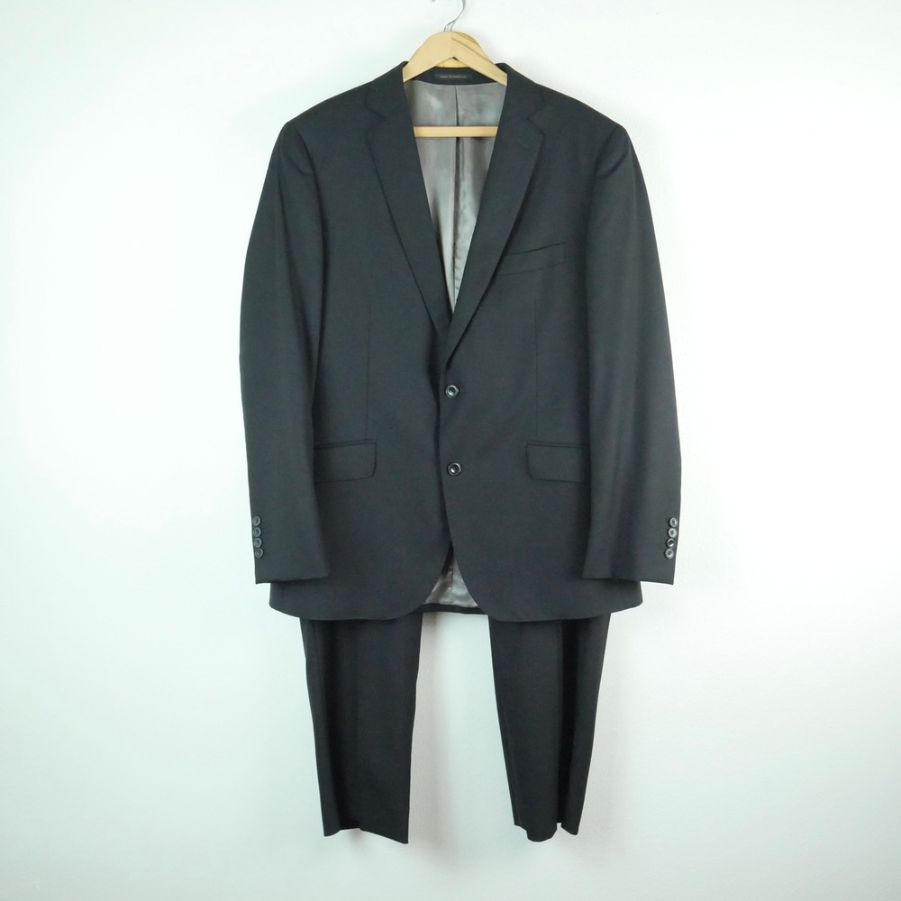 J. Hilburn Tailored Suit Vitale Barberis Canonico Wool Black 2-Button 44R 38x29